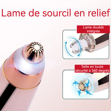 Tondeuse à sourcils 600mAh tête tondeuse à sourcils tridimensionnelle avec éclairage corps antidérapant utilisation polyvalente